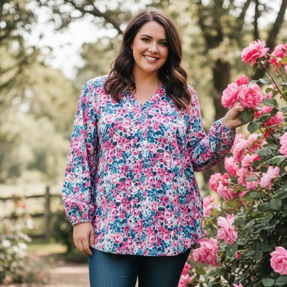 Georgia Boutique Tops - Vibrant Floral V-Neck Blouse